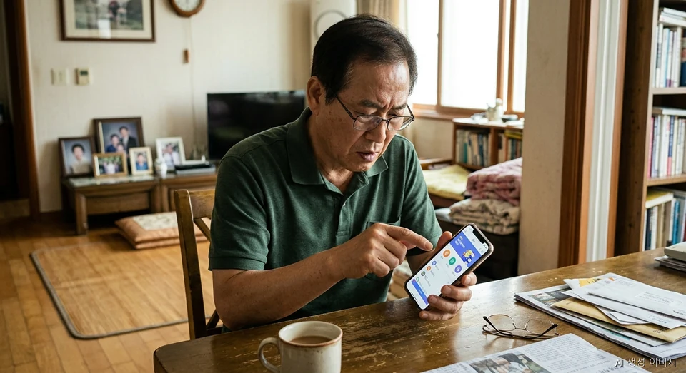 디지털 기기 접근에 어려움을 겪는 고령층 시청자의 모습