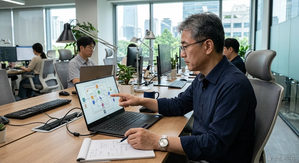 AI 에이전트 설계 및 검증 중심의 경력직 선호 현상을 설명하는 업무 환경 예시 이미지