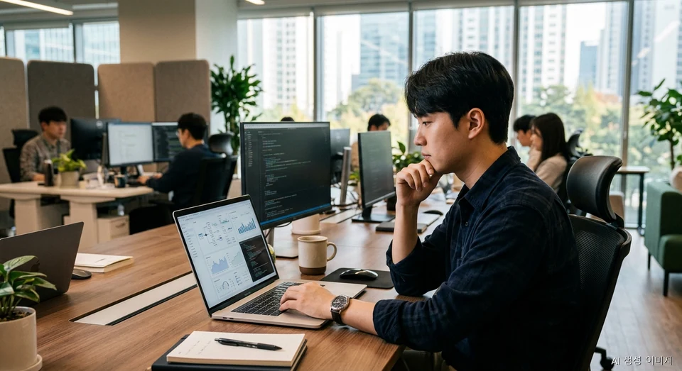 AI 확산으로 인한 IT·전문직 청년 일자리 변화를 상징하는 국내 사무실 업무 환경 예시 사진