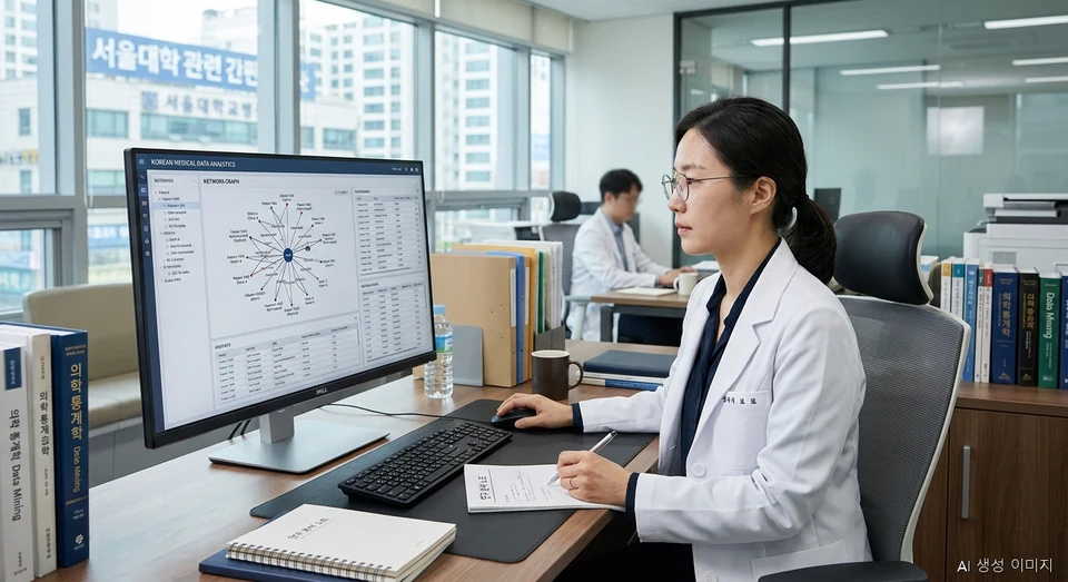 AI 메디컬 온톨로지 구축 및 보건의료 데이터 표준화를 연구 중인 전문가의 모습