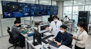 한국 첨단 연구소에서 미래 전략기술 R&D 프로젝트를 진행 중인 연구원들